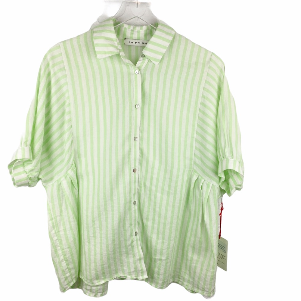 NWT THE GOOD JANE Baby Leaf Sky Mint Stripe Top L - Picture 2 of 8